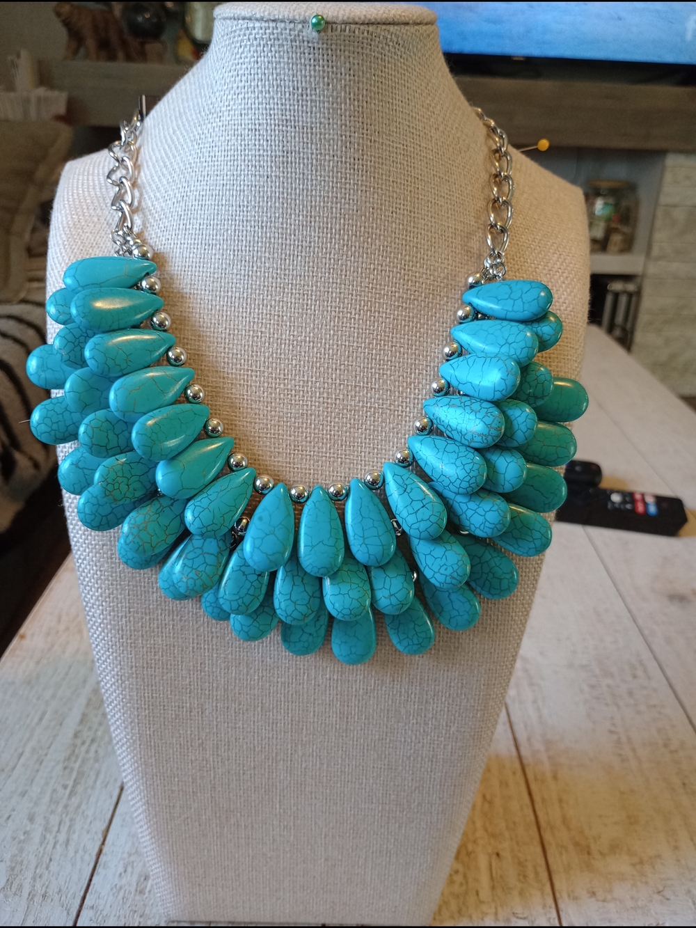 Vintage Zi-Turquoise Color Bib Necklace